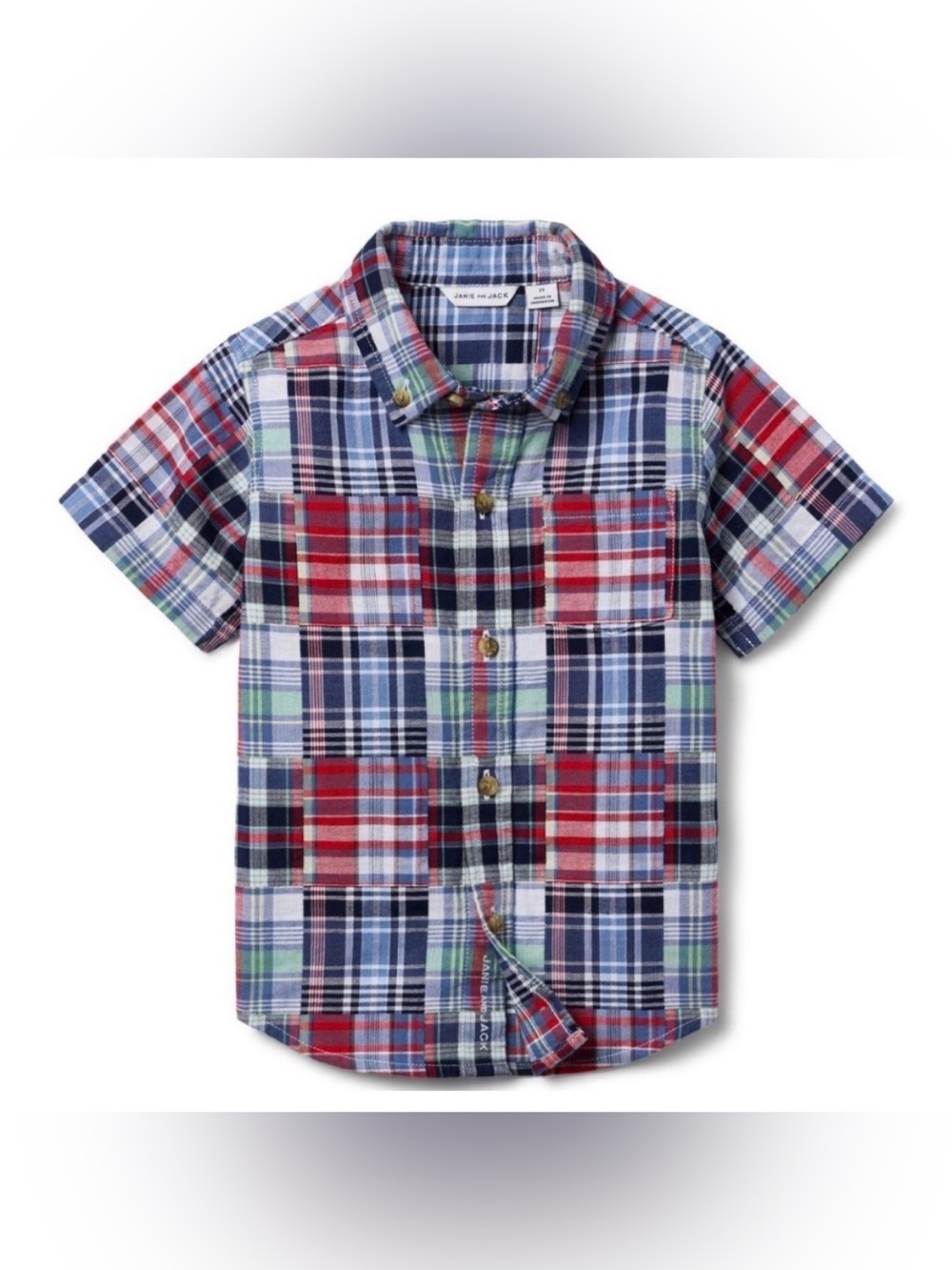 Janie and Jack Red Madras Plaid Short-Sleeve Button-Down Shirt